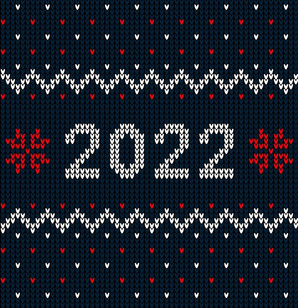 New Year Seamless Knitted Pattern with number 2022. Knitting Sweater Design. Wool Knitted Texture. Vector illustration