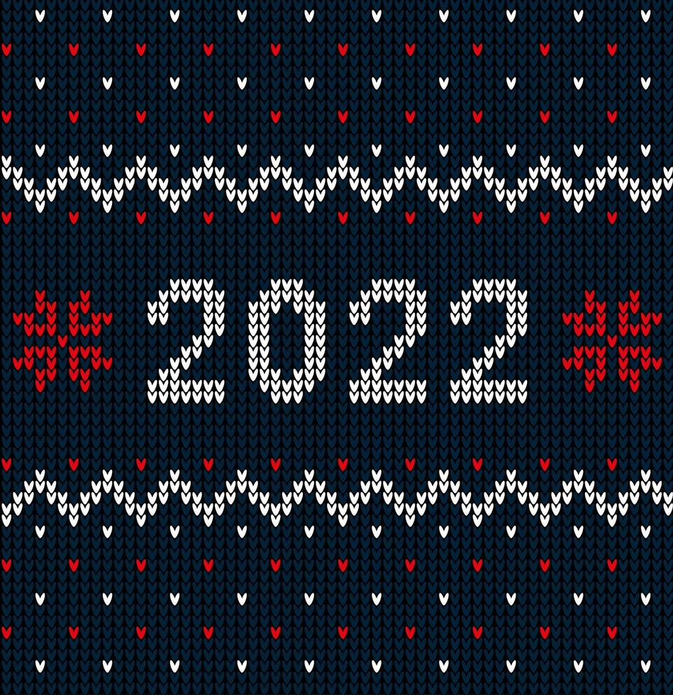 New Year Seamless Knitted Pattern with number 2022. Knitting Sweater Design. Wool Knitted Texture. Vector illustration