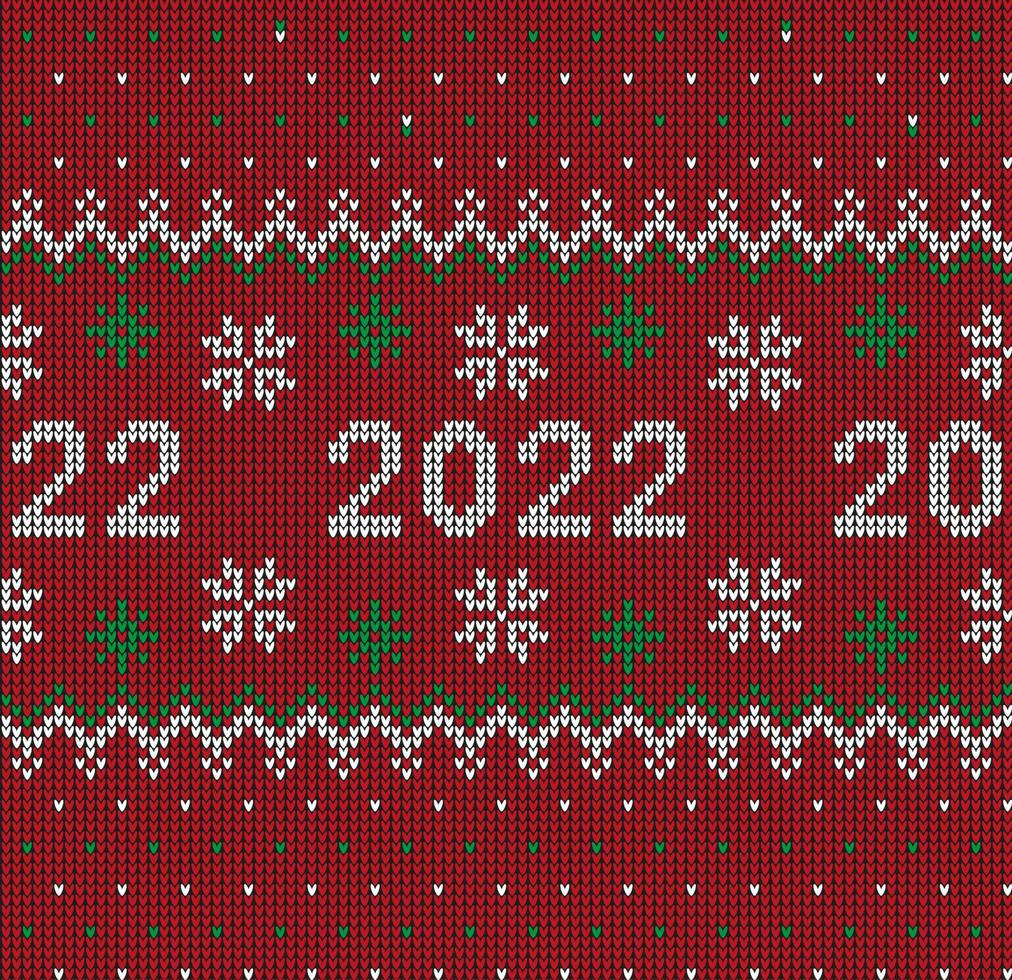 New Year Seamless Knitted Pattern with number 2022. Knitting Sweater Design. Wool Knitted Texture. Vector illustration