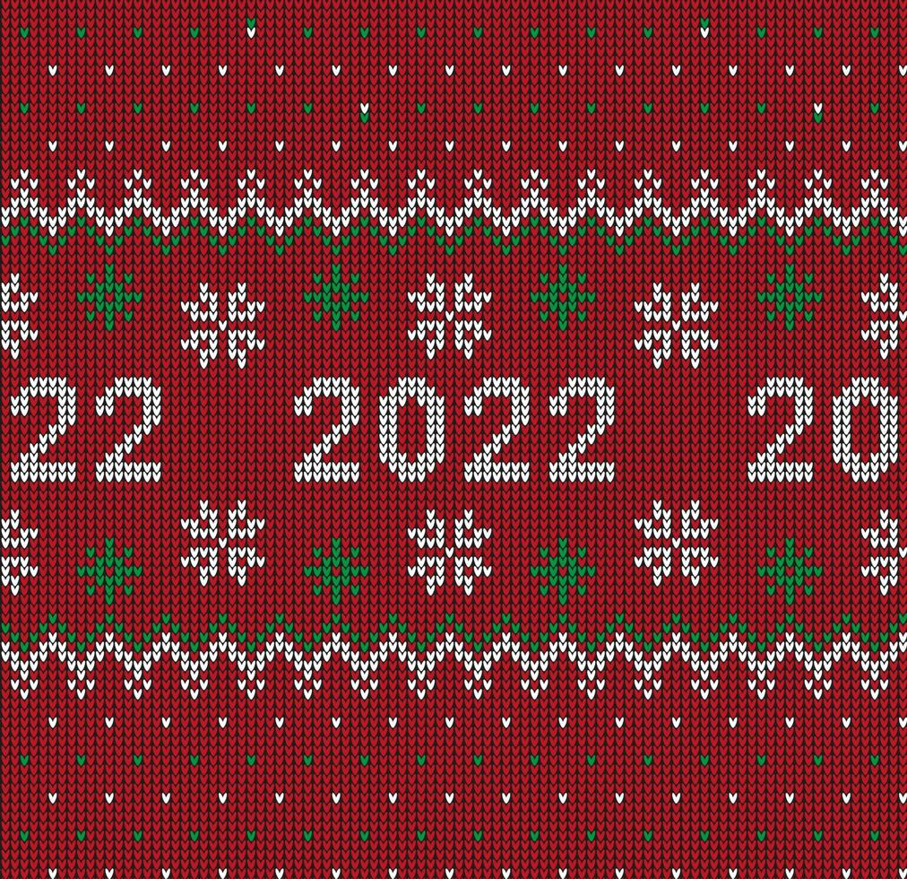 New Year Seamless Knitted Pattern with number 2022. Knitting Sweater Design. Wool Knitted Texture. Vector illustration