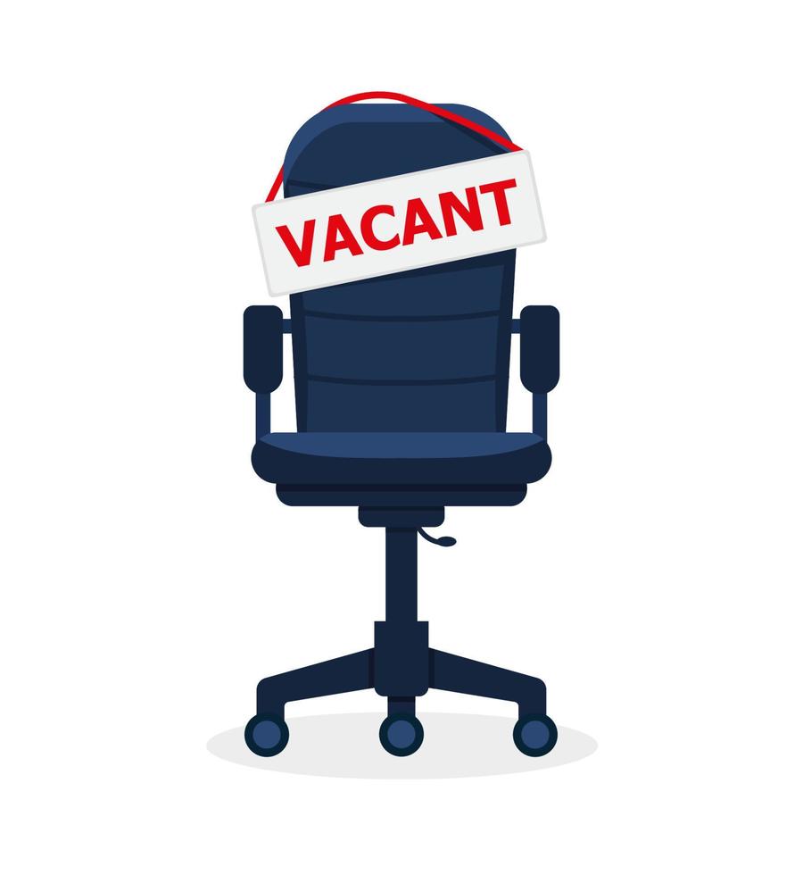 lugar de trabajo de oficina con cartel de vacante. asiento vacío, silla en la habitación para el empleado. vector