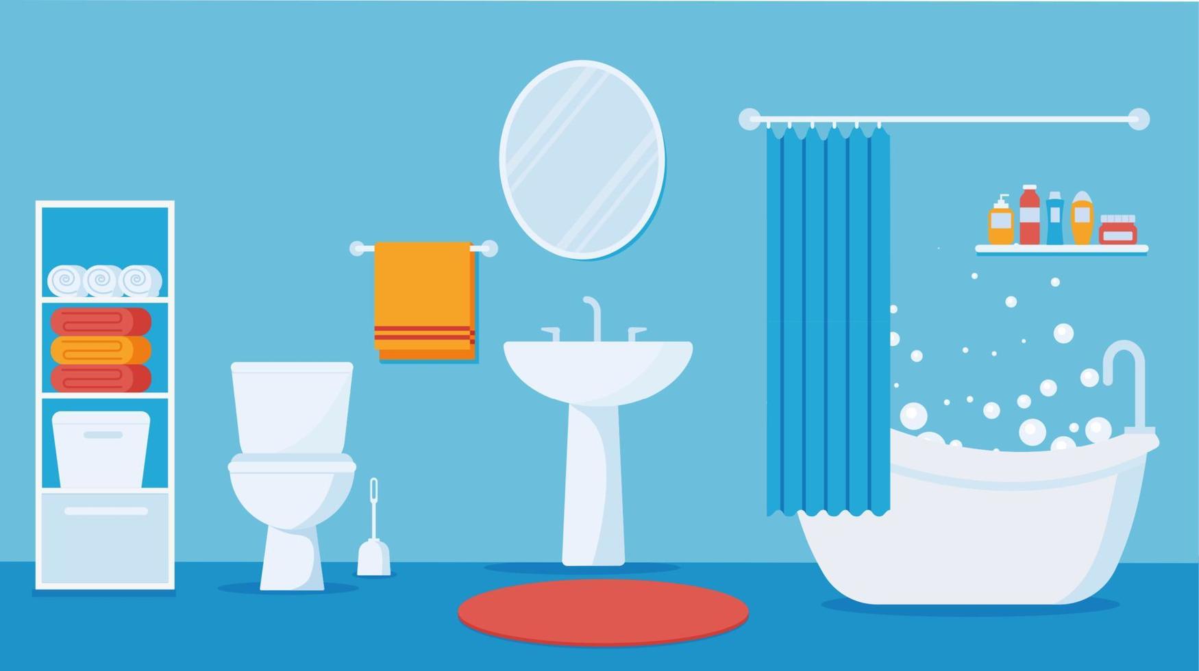 Modern interior of bathroom and toilet. Flat vector illustration