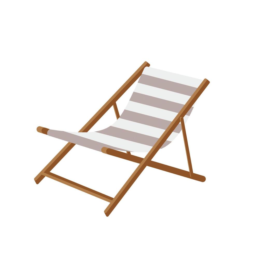 wooden deck chair isolated on white background. Vector illustration in a flat style.