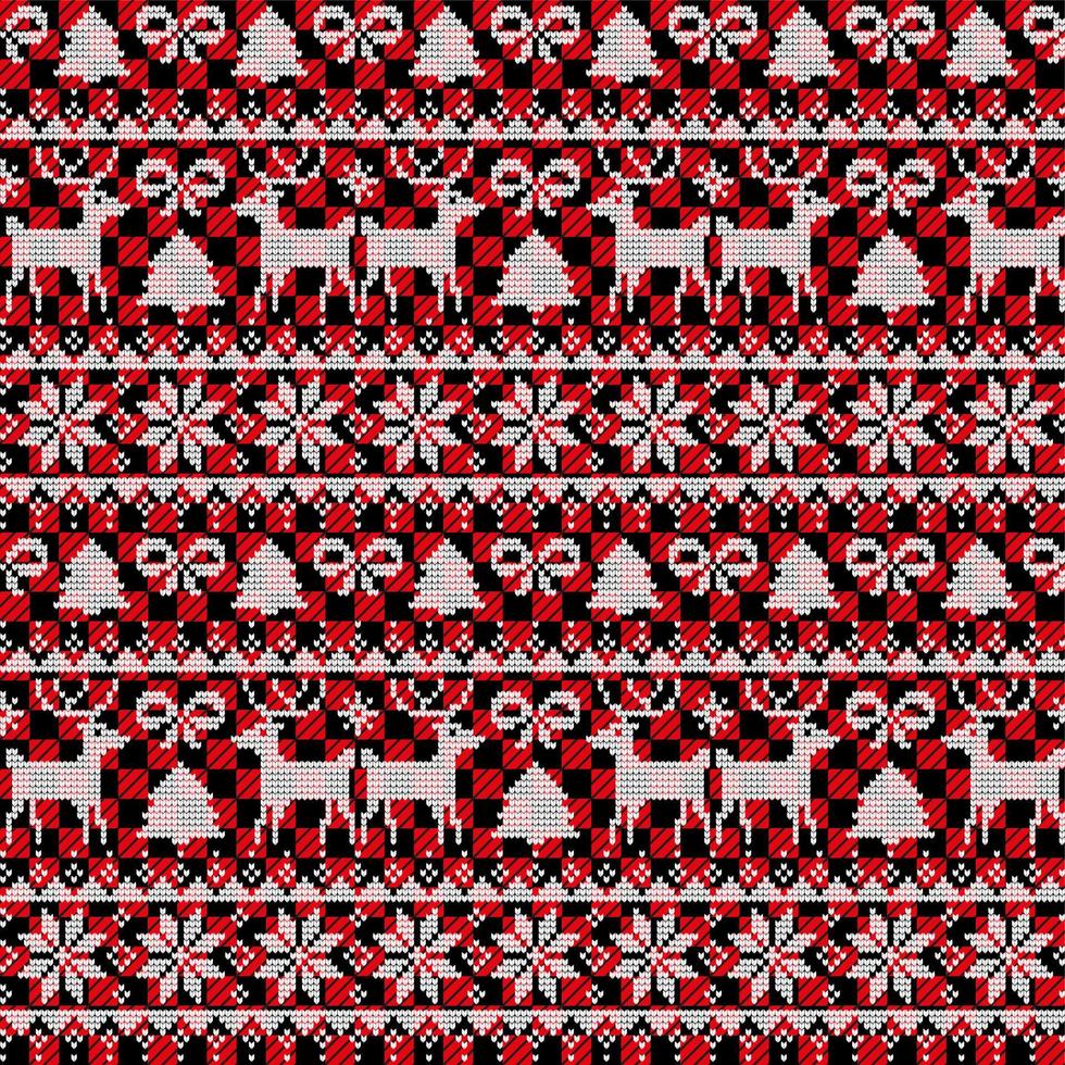 patrón de punto de navidad y año nuevo en buffalo plaid. diseño de suéter de punto de lana. papel de envolver papel estampado textil. vector