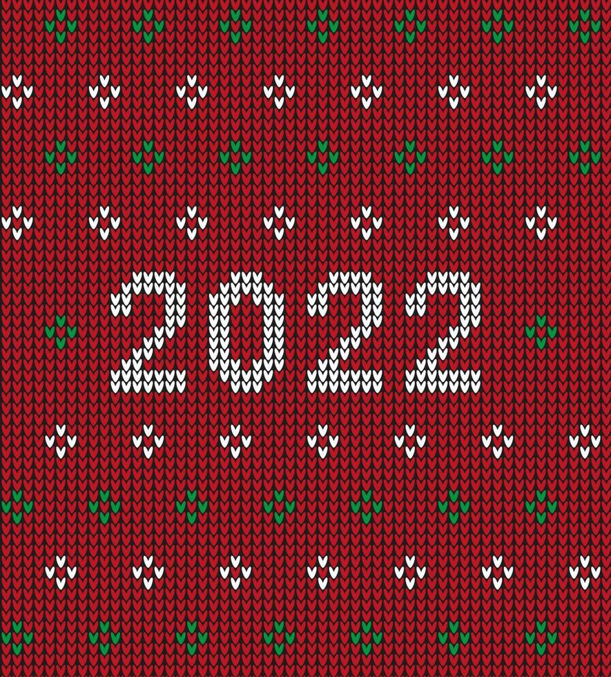New Year Seamless Knitted Pattern with number 2022. Knitting Sweater Design. Wool Knitted Texture. Vector illustration
