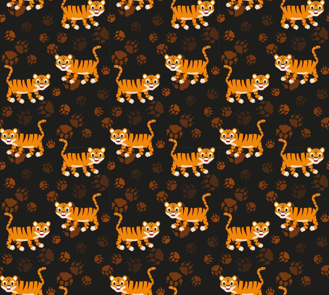 Cheerful cartoon tiger seamless pattern vector illustration.
