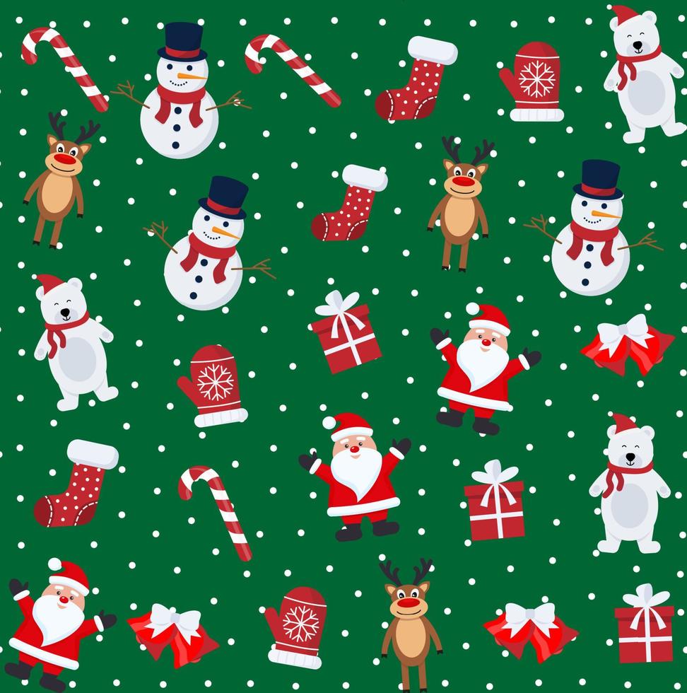 Christmas seamless pattern with snowman, reindeer and Santa Claus vector