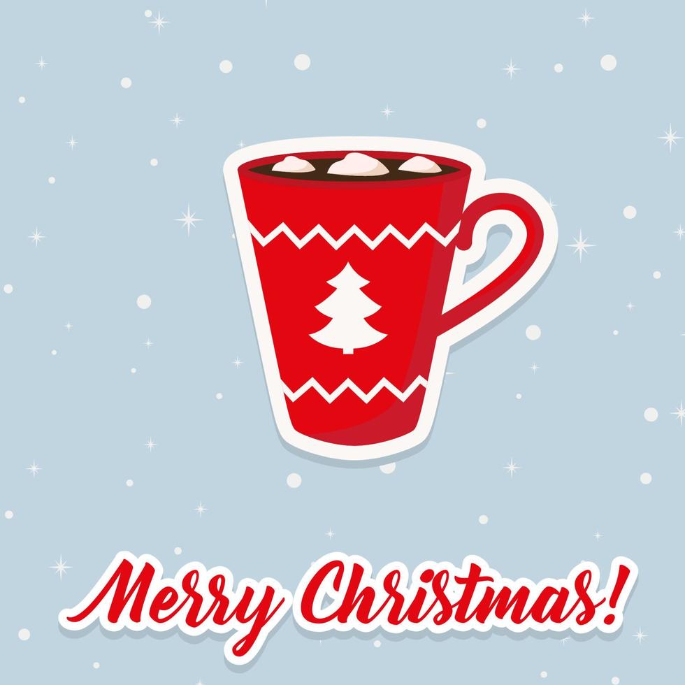 café caliente de navidad en taza roja. ilustración vectorial vector