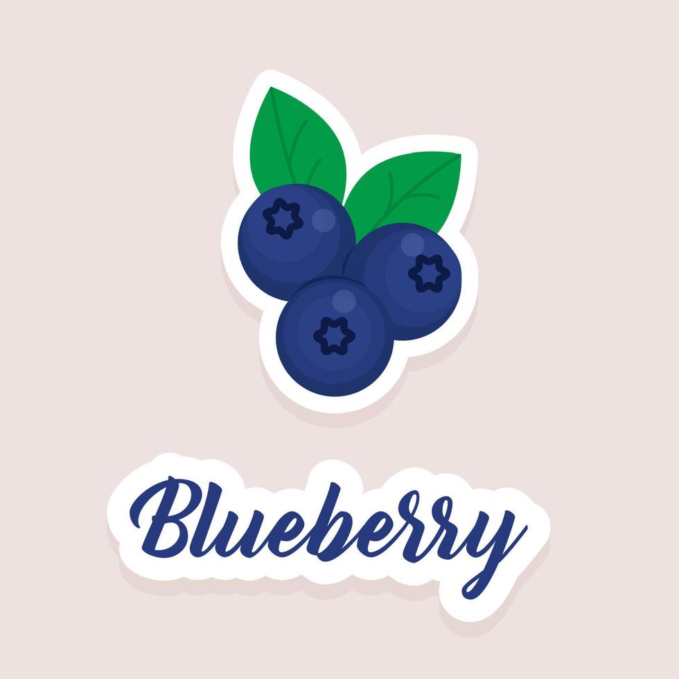 Cute vector sticker fruit blueberry icon. Flat style.