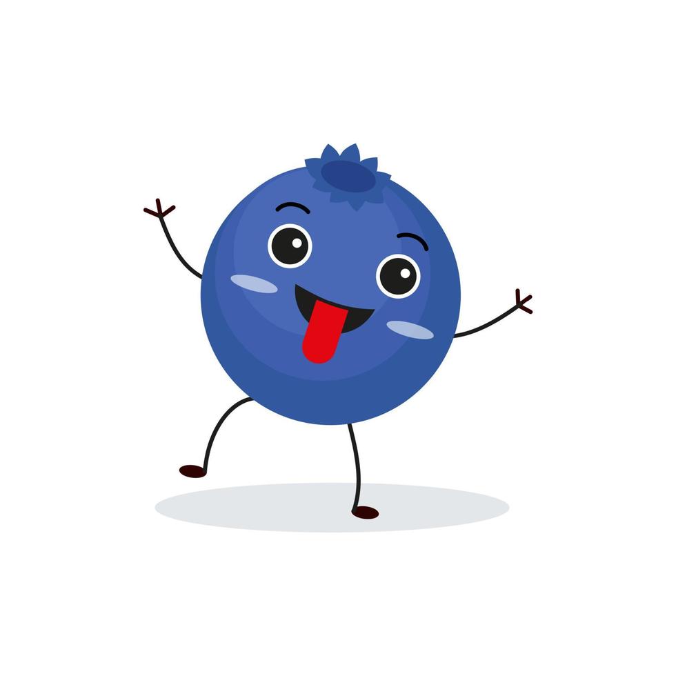 Cute happy blueberry character. Funny fruit emoticon in flat style. vector