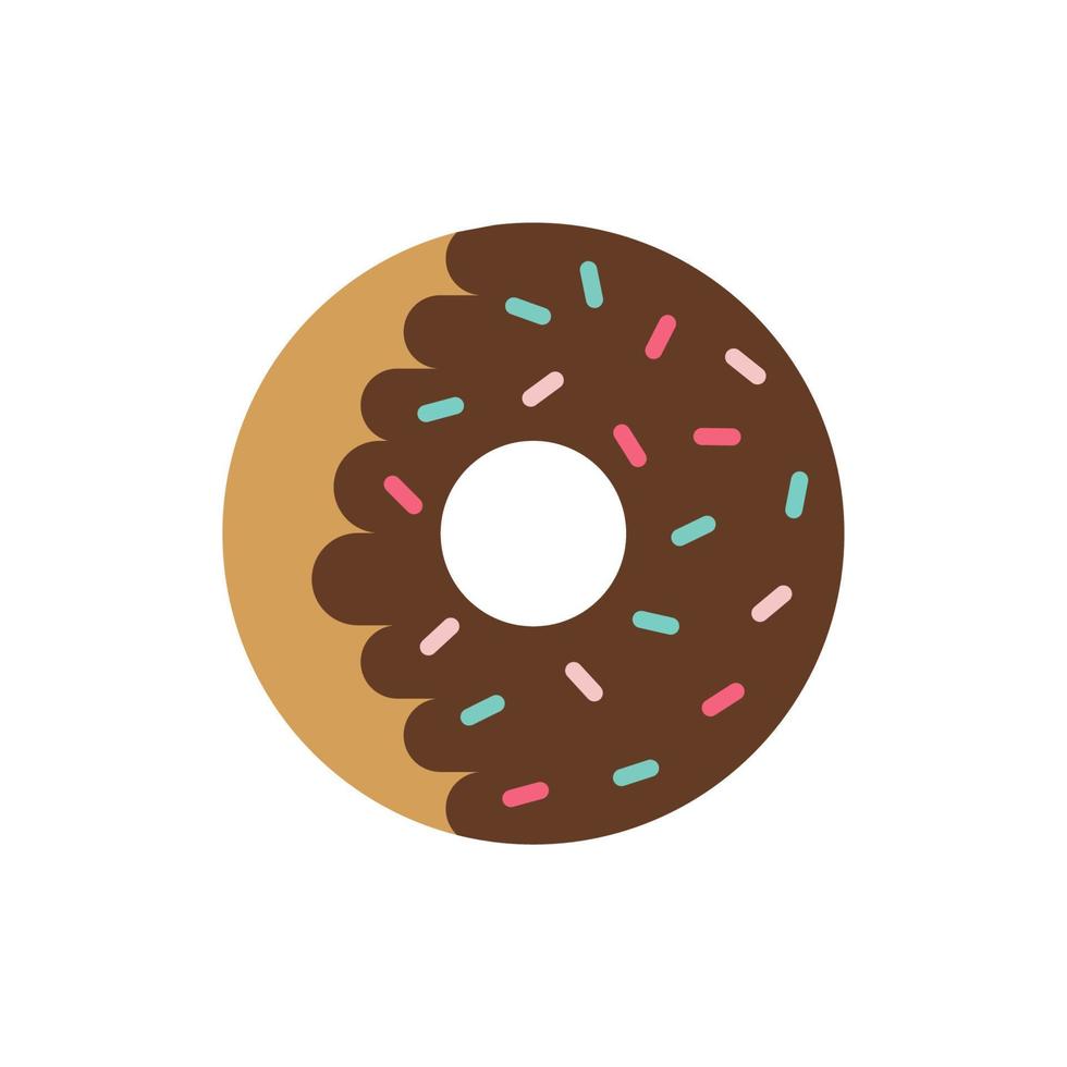 Cartoon colorful tasty donut isolated on white background. Glazed doughnut top view for cake cafe decoration or menu design. Vector flat illustration