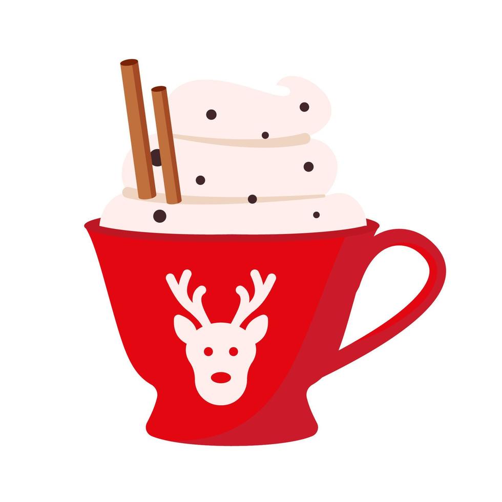 Red cup with a hot drink. Christmas vector illustration.