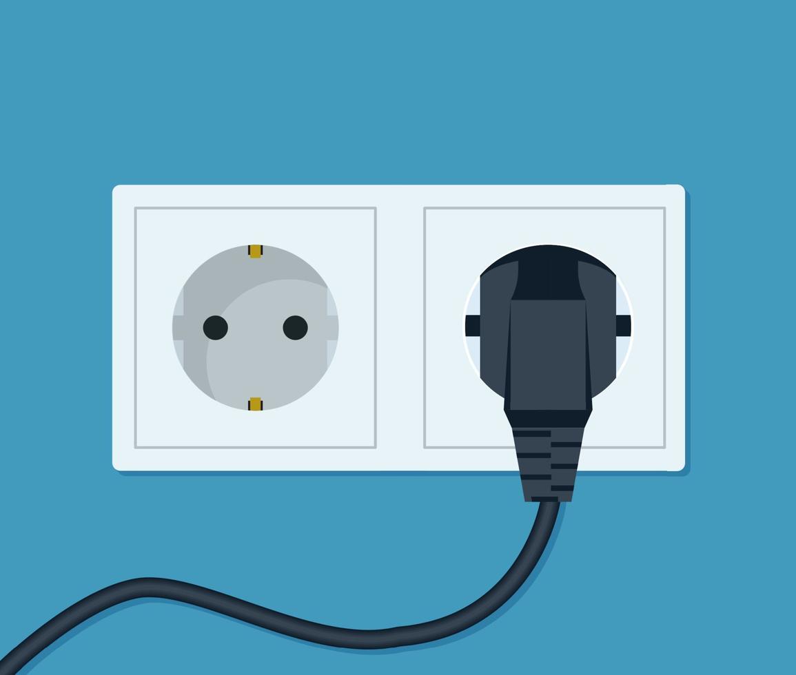 Electrical outlet and plug. Wall socket with cable. Vector illustration in flat style