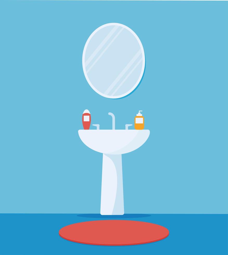 Modern interior of bathroom sink and mirror. Flat vector illustration Eps 10
