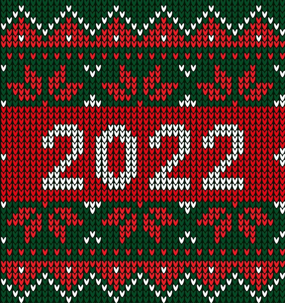New Year Seamless Knitted Pattern with number 2022. Knitting Sweater Design. Wool Knitted Texture. Vector illustration