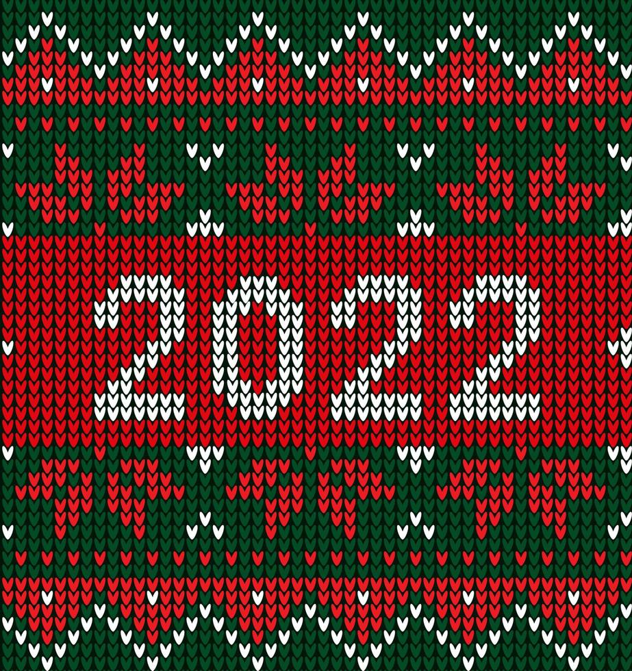 New Year Seamless Knitted Pattern with number 2022. Knitting Sweater Design. Wool Knitted Texture. Vector illustration