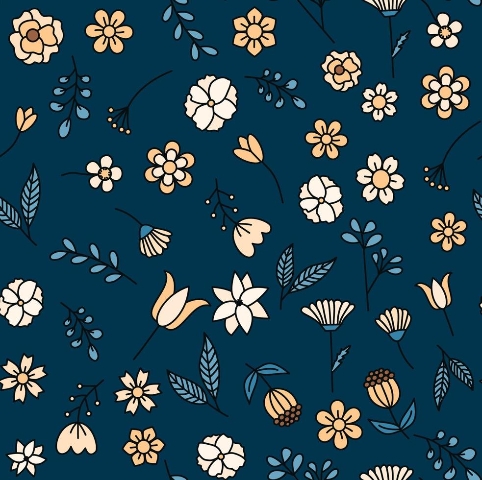 Flower graphic design. Trendy creative seamless pattern with hand drawn flowers and leaves and abstract shapes. For printing for modern and original textile, wrapping paper, wall art design vector