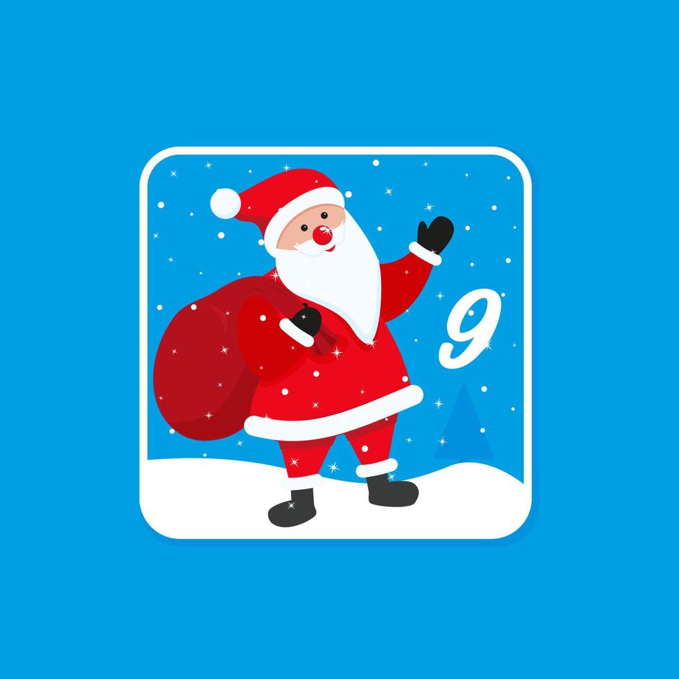 Advent calendar. Christmas holiday celebration cards for countdown December 9 vector
