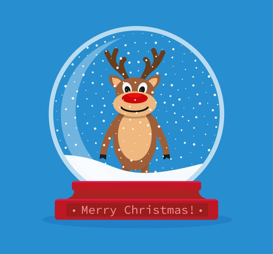 Christmas snow globe with a deer inside. Merry Christmas. Celebrating new year and christmas. Vector illustration in flat style