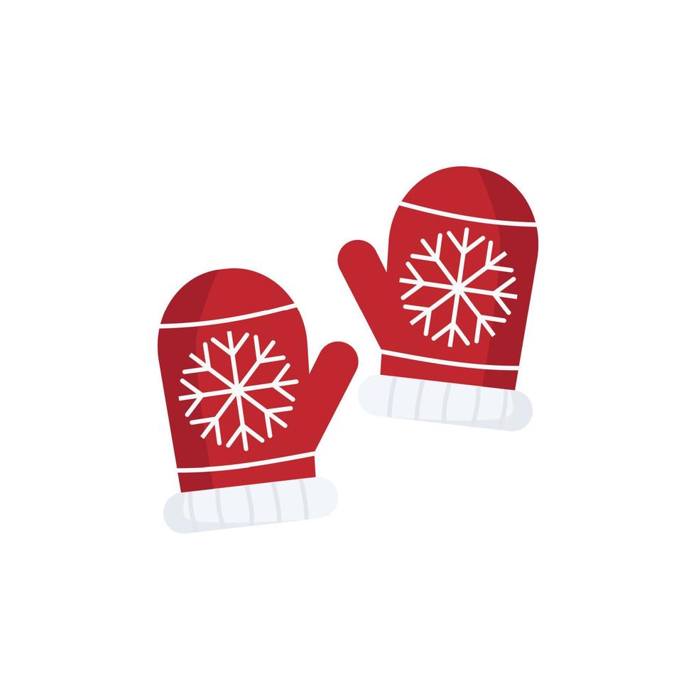 Red knitted mittens. flat vector illustration isolate on a white background. Christmas decoration element. simply to use