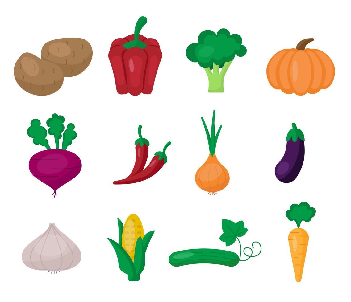 conjunto de iconos de verduras fondo blanco estilo plano impresión diseño web eps 10 vector