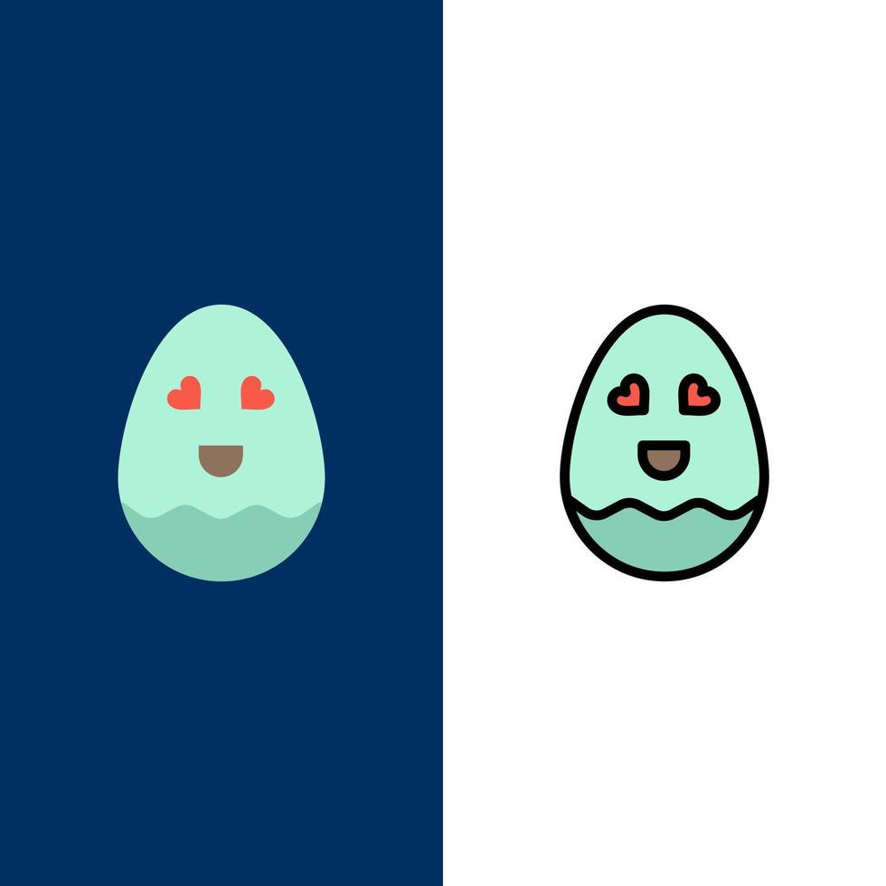 huevo feliz pascua iconos planos y llenos de línea conjunto de iconos vector fondo azul