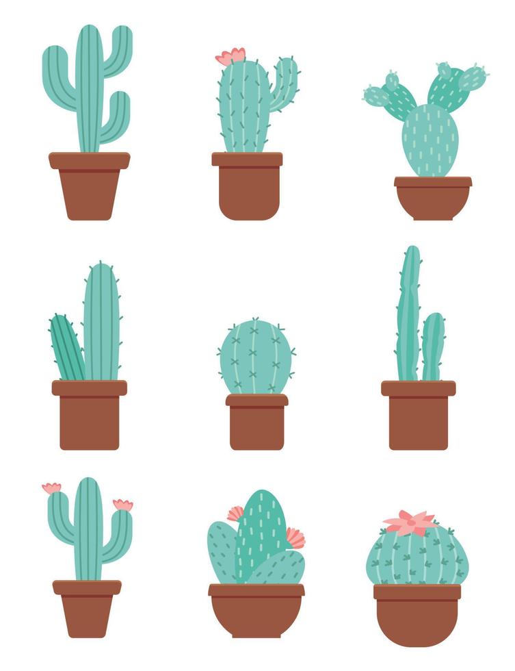 Vector set of cacti isolated on white background