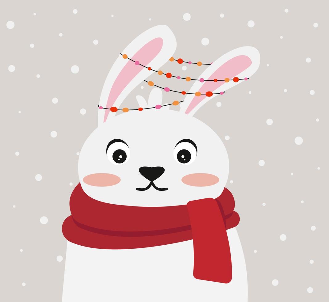 Vector illustration for the New Year and Christmas with a cute rabbit and a candy cane. Ideal for posters, greeting cards, textiles, gifts, shirts, mugs.