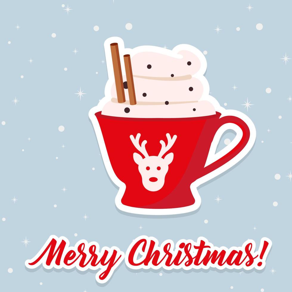 Christmas hot coffee in red cup. Vector illustration