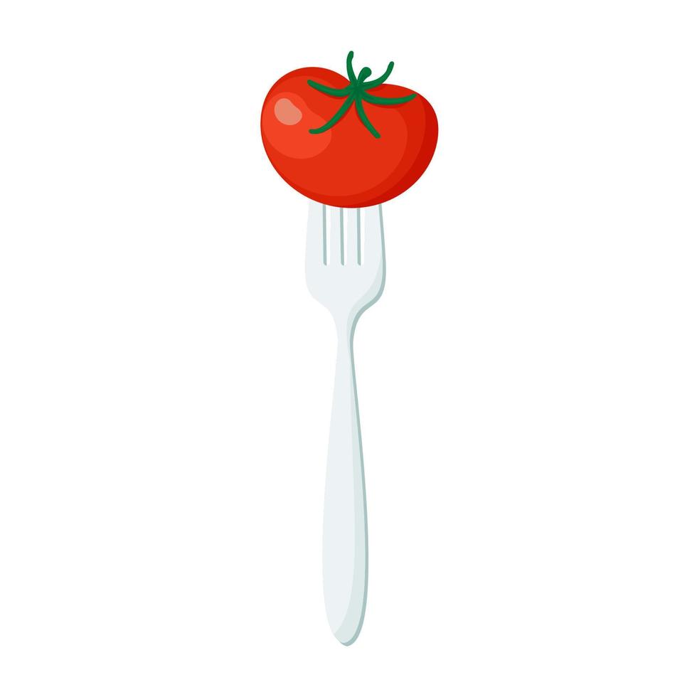 Tomato on forks Concept of diet. Vector illustration.