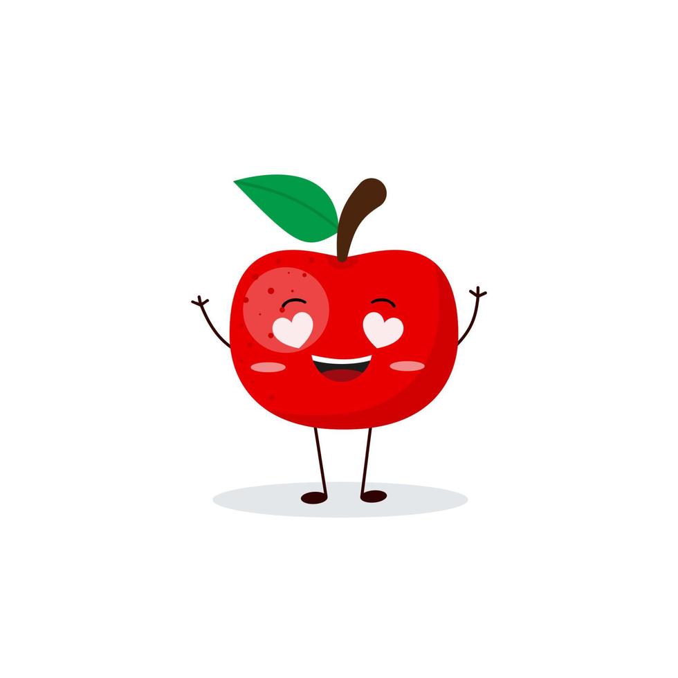 lindo personaje de manzana feliz. divertido emoticono de frutas en estilo plano. vector