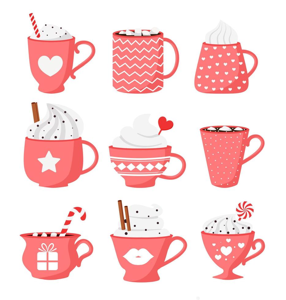 Happy Valentine's Day. Valentine's Day hot drinks collection. Vector illustration.