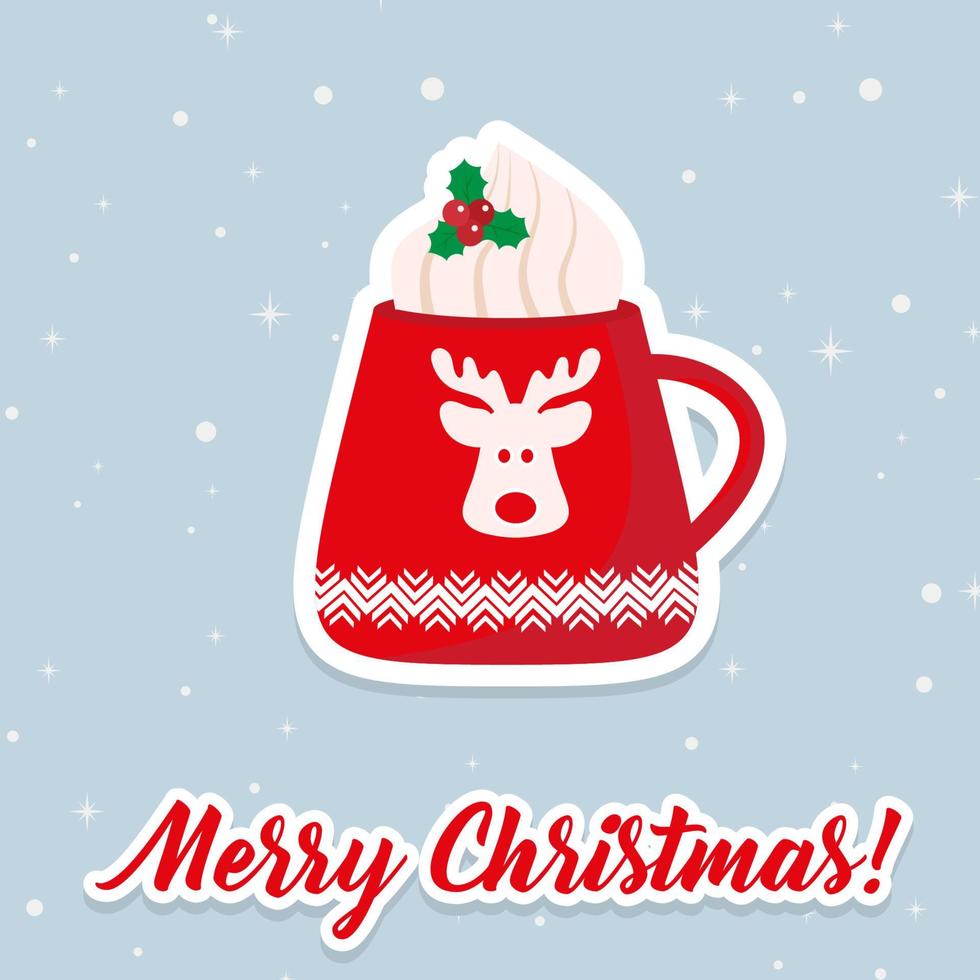 café caliente de navidad en taza roja. ilustración vectorial vector