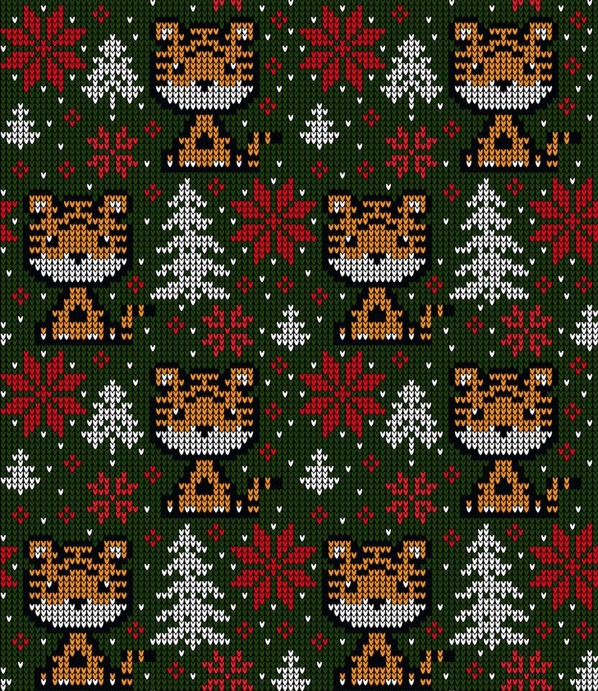 patrón de punto de navidad y año nuevo en tigre. diseño de suéter de punto de lana. papel de envolver papel estampado textil. vector