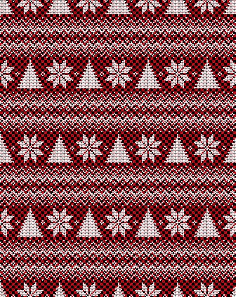 patrón de punto de navidad y año nuevo en buffalo plaid. diseño de suéter de punto de lana. papel de envolver papel estampado textil. vector