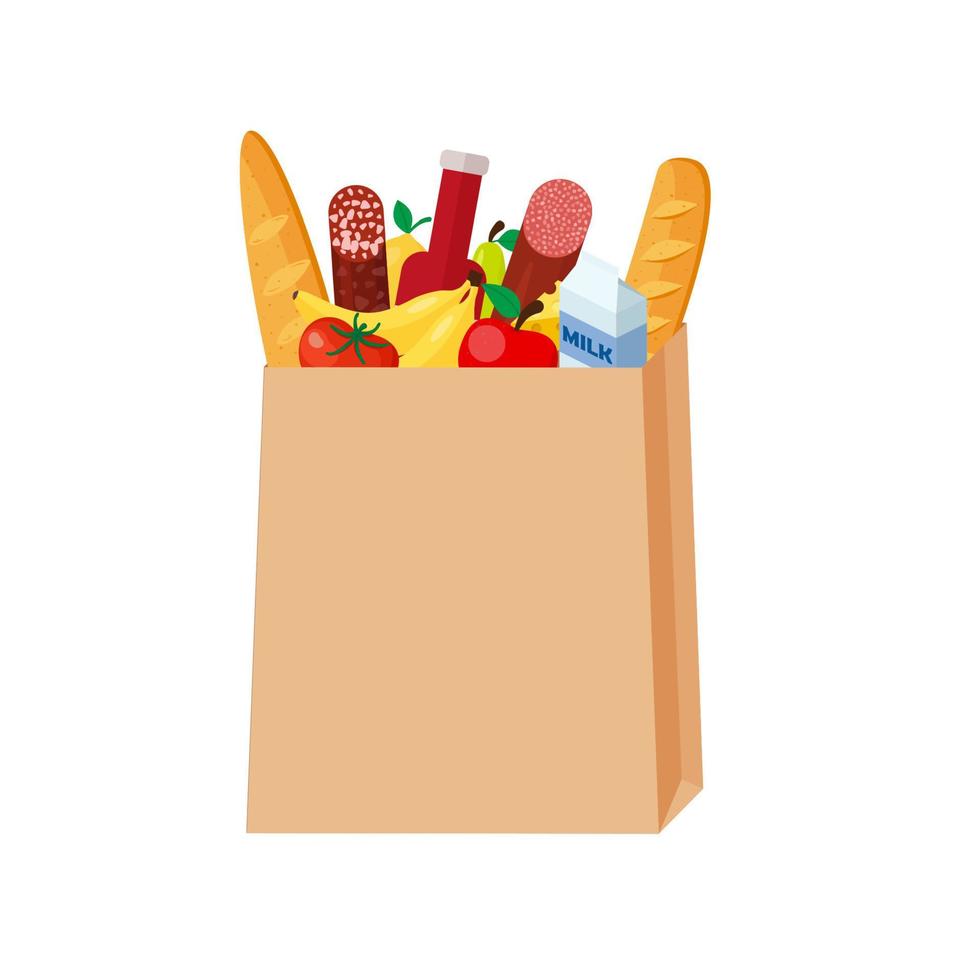 productos alimenticios en una bolsa de papel. ilustración vectorial plana vector