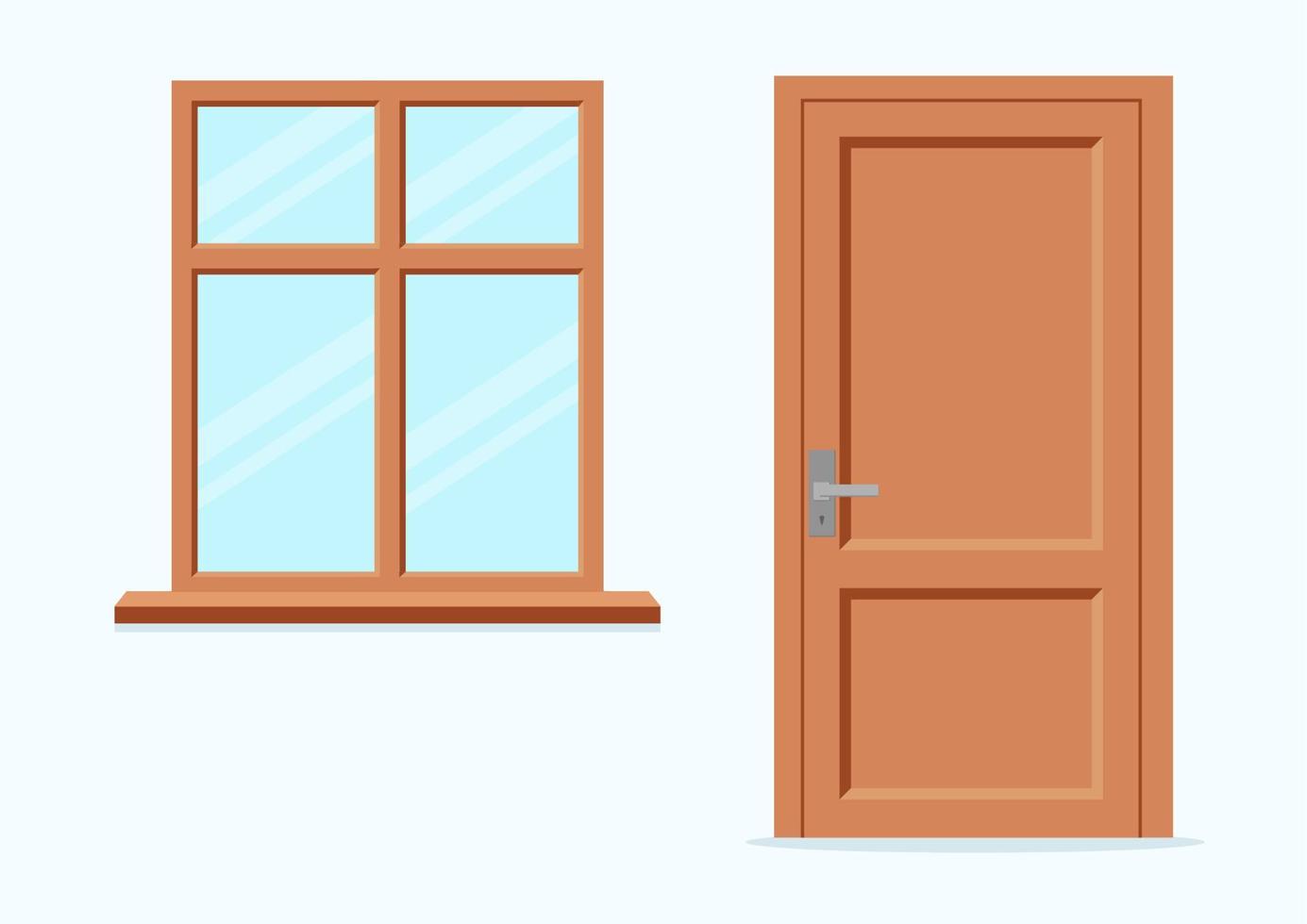 Window and door. Flat cartoon style vector illustration.