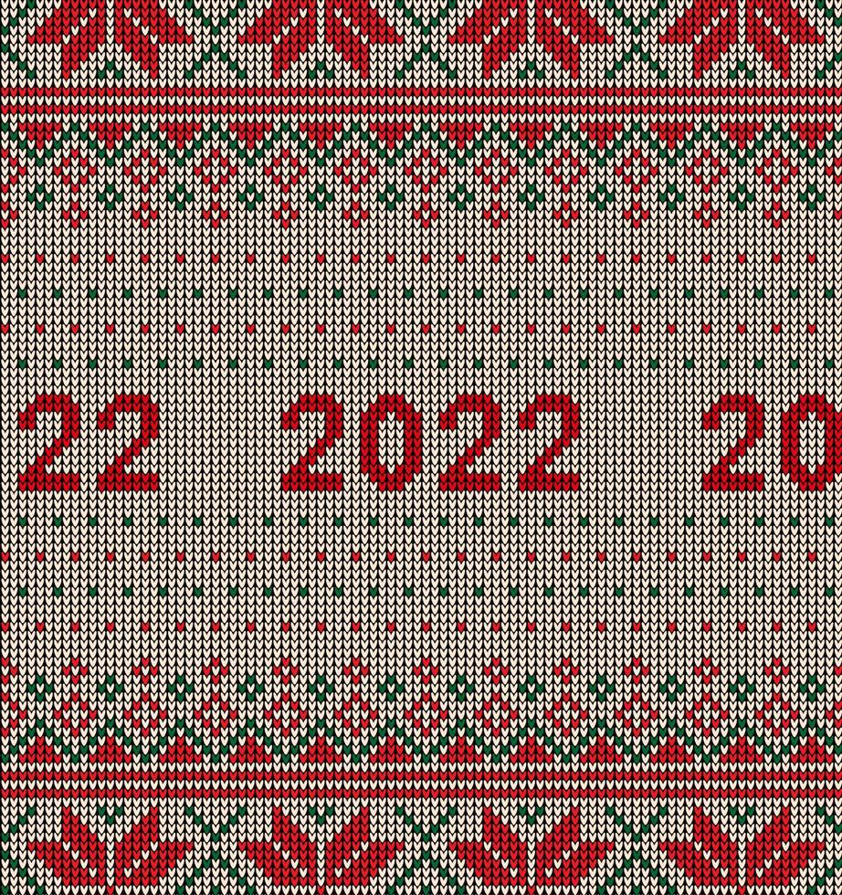 New Year Seamless Knitted Pattern with number 2022. Knitting Sweater Design. Wool Knitted Texture. Vector illustration