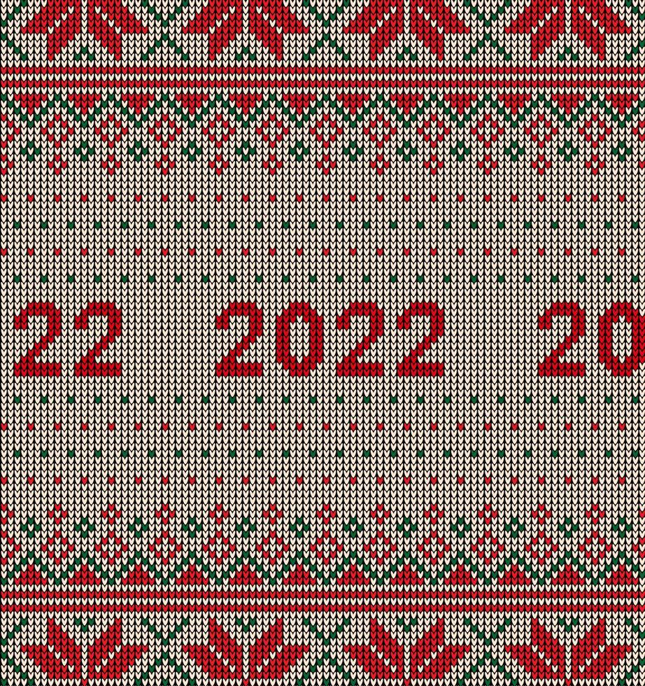 New Year Seamless Knitted Pattern with number 2022. Knitting Sweater Design. Wool Knitted Texture. Vector illustration