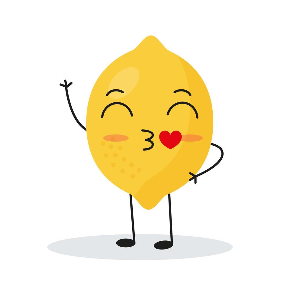 Cute happy lemon character. Funny fruit emoticon in flat style. vector