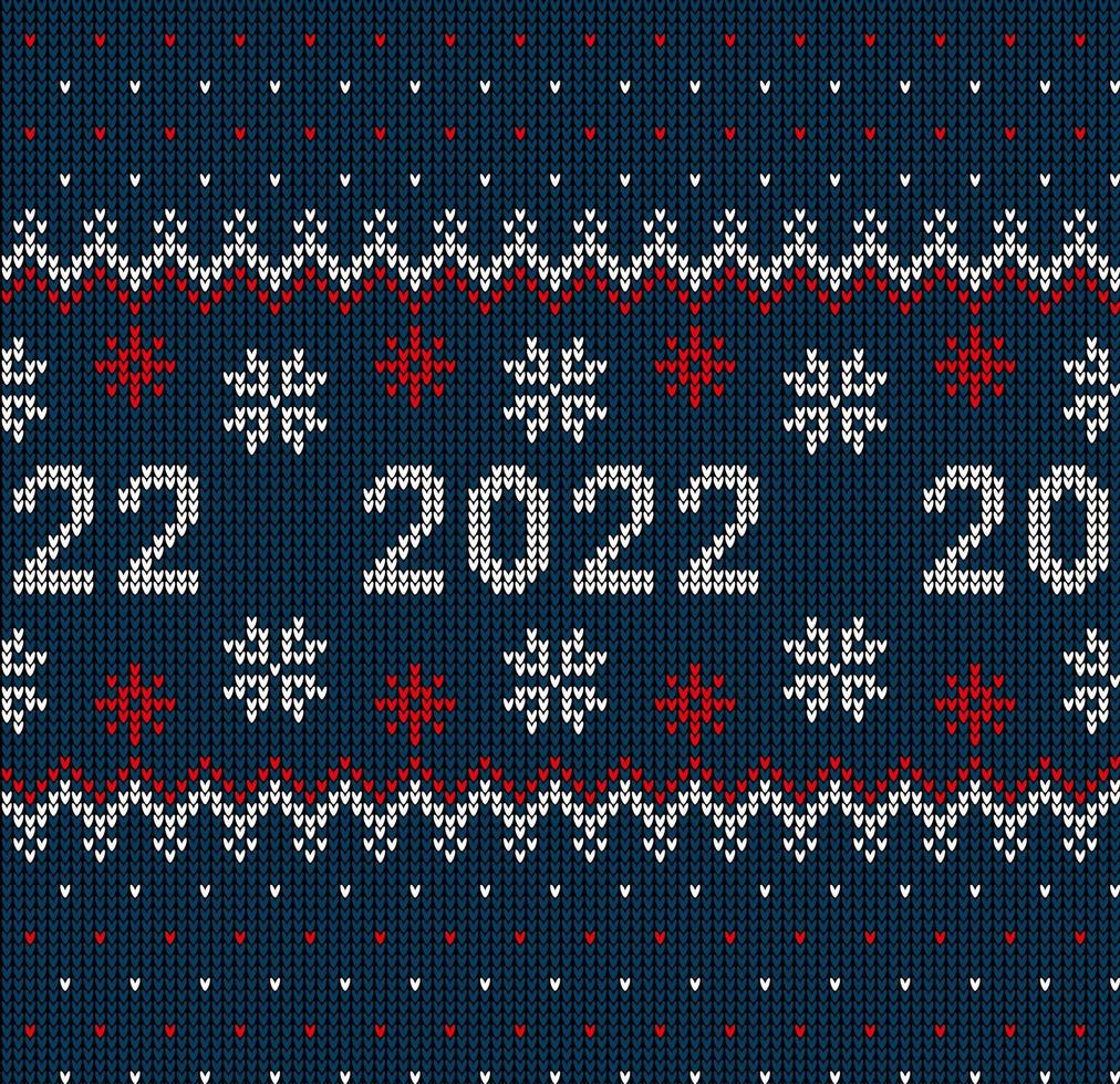 New Year Seamless Knitted Pattern with number 2022. Knitting Sweater