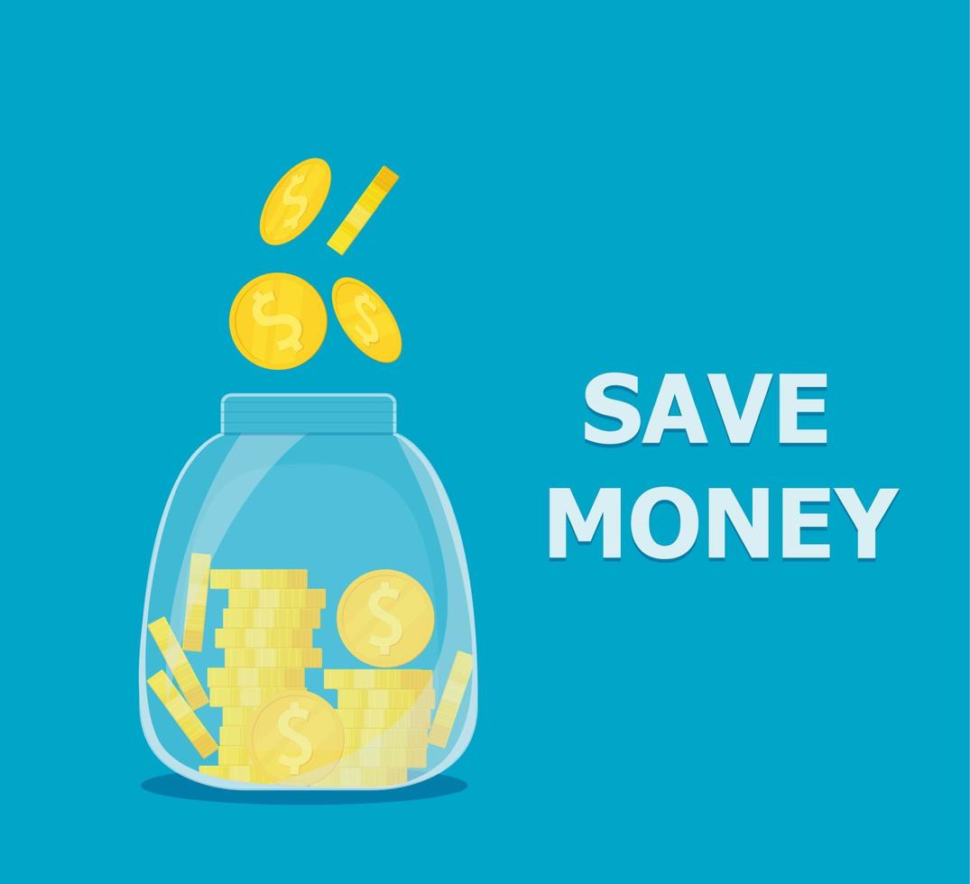 Piggy bank for storing money. Money jar with money. Vector illustration.