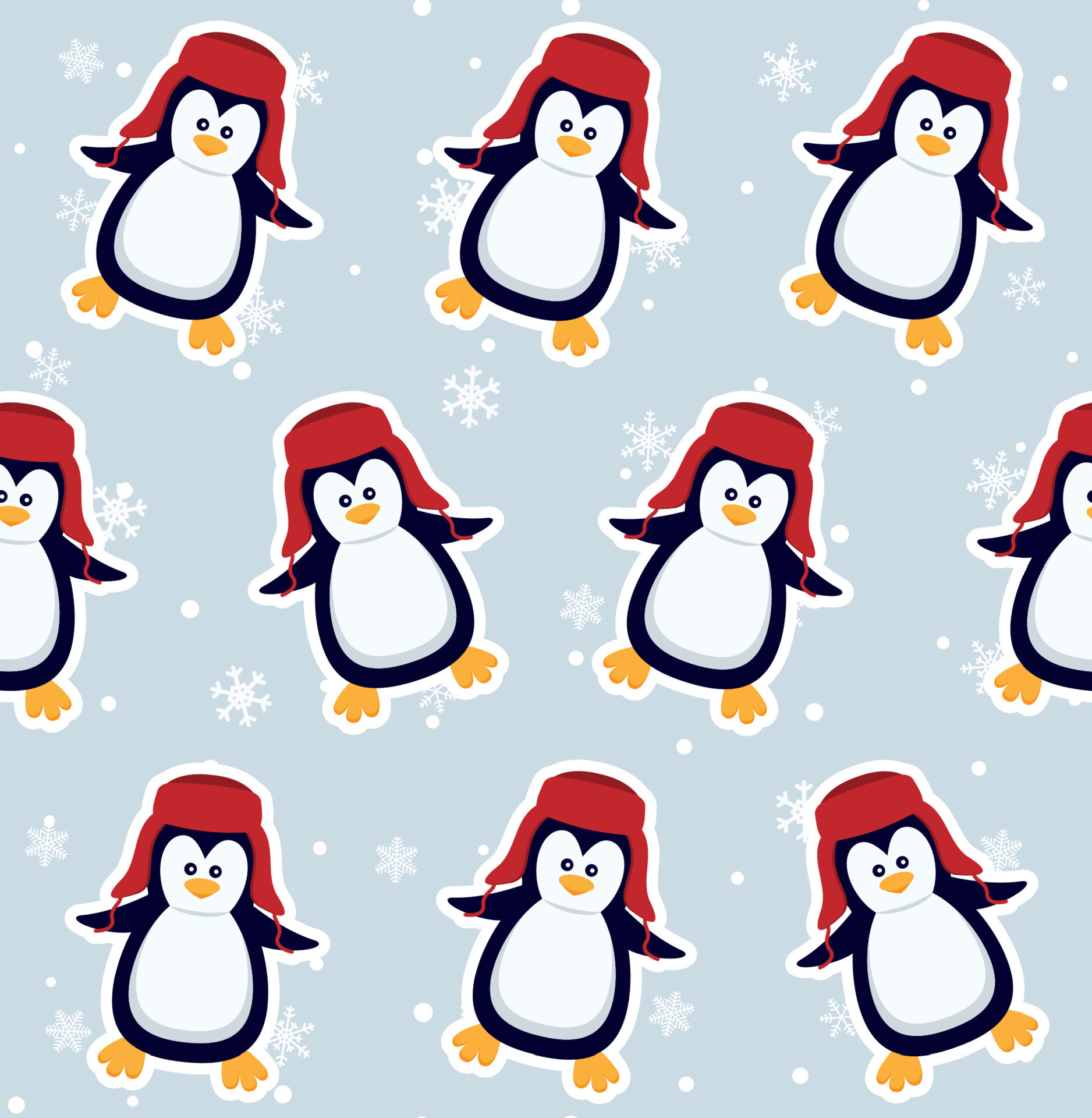 Penguins seamless pattern. Cute baby penguins in winter clothing and hats,  christmas arctic animal, kids textile or wallpaper vector texture. 15542119  Vector Art at Vecteezy