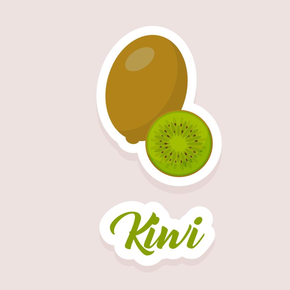 Iconos lindos del kiwi de la fruta de la etiqueta engomada del vector. estilo plano vector