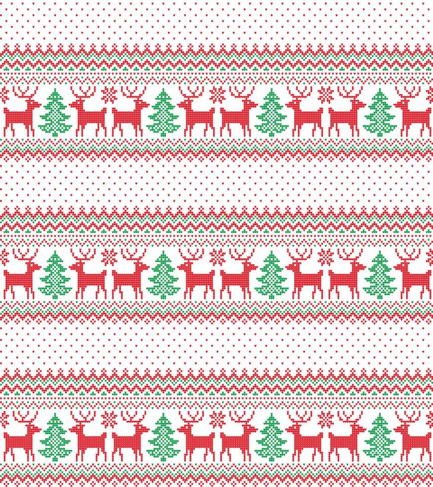 Knitted Christmas and New Year pattern at Buffalo Plaid. Wool Knitting Sweater Design. Wallpaper wrapping paper textile print. vector