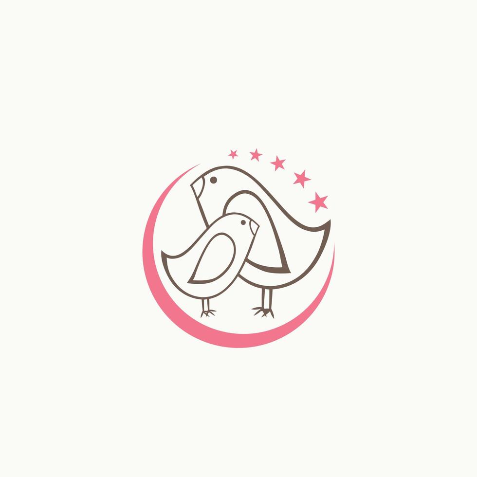 Bird Moon Star Logo - Hen Chick vector - Bird line art