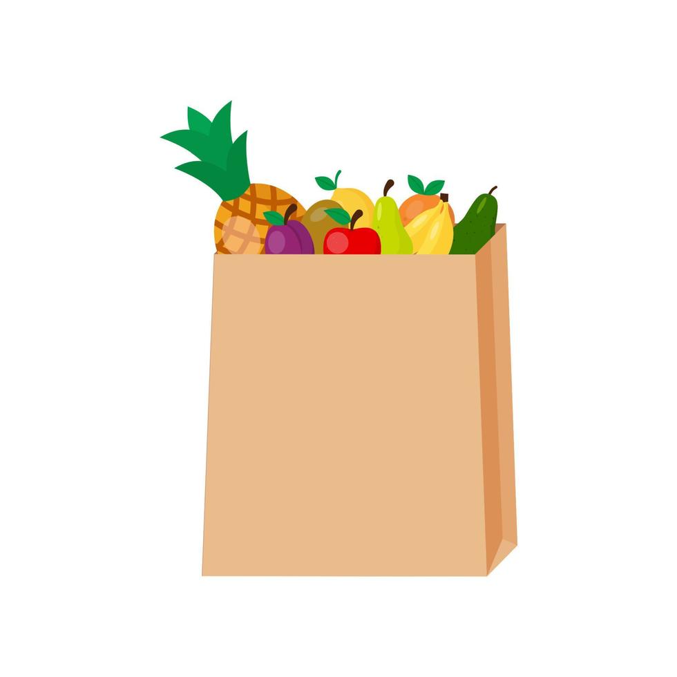 Paper bag with various fruits. Vector Illustration in flat style.