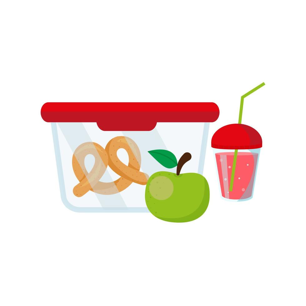 School lunch food boxes meal and snack. Vector illustration in flat style