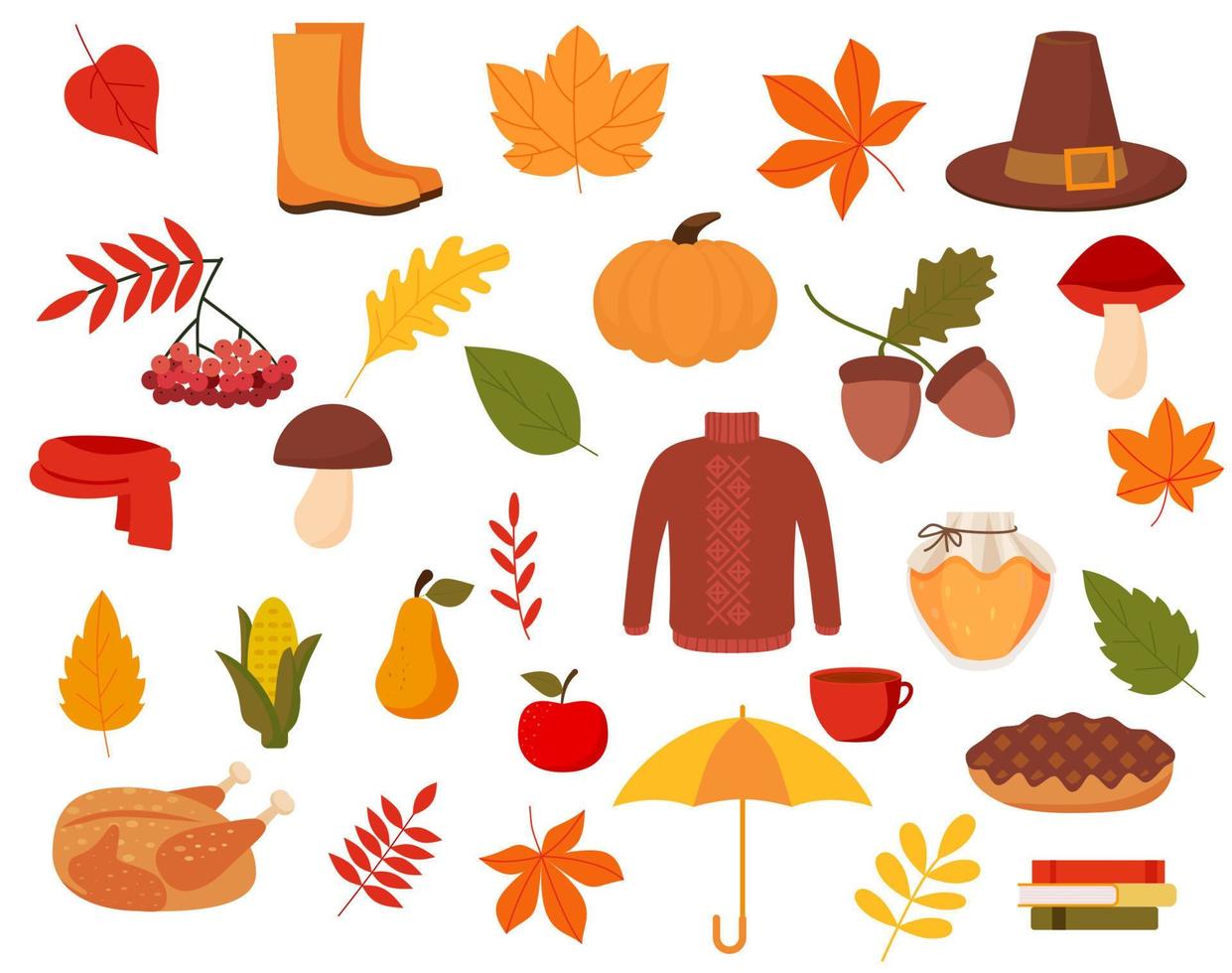 Colorful set with autumn elements flat style vector
