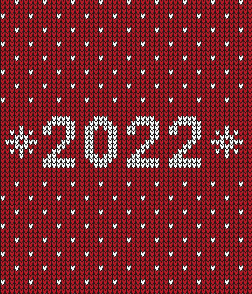 New Year Seamless Knitted Pattern with number 2022. Knitting Sweater Design. Wool Knitted Texture. Vector illustration
